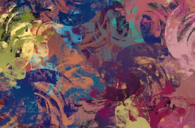 Soyut arka plan sanatı. 2D çizim. Etkileyici yağlı boya resim. Tuvalde fırça darbeleri. Modern sanat. Çok renkli arkaplan. Çağdaş sanat. İfade. Sanatsal dijital palet.
