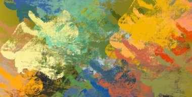 Soyut arka plan sanatı. 2D çizim. Etkileyici yağlı boya resim. Tuvalde fırça darbeleri. Modern sanat. Çok renkli arkaplan. Çağdaş sanat. İfade. Sanatsal dijital palet.