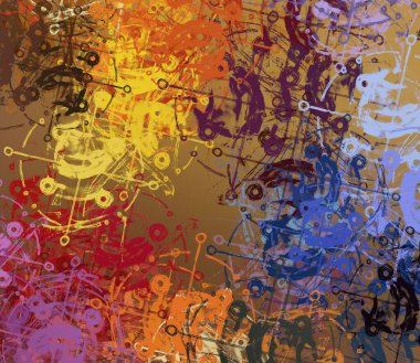 Soyut arka plan sanatı. 2D çizim. Etkileyici yağlı boya resim. Tuvalde fırça darbeleri. Modern sanat. Çok renkli arkaplan. Çağdaş sanat. İfade. Sanatsal dijital palet.