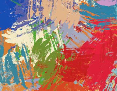 Soyut arka plan sanatı. 2D çizim. Etkileyici yağlı boya resim. Tuvalde fırça darbeleri. Modern sanat. Çok renkli arkaplan. Çağdaş sanat. İfade. Sanatsal dijital palet.