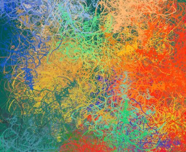 Soyut arka plan sanatı. 2D çizim. Etkileyici yağlı boya resim. Tuvalde fırça darbeleri. Modern sanat. Çok renkli arkaplan. Çağdaş sanat. İfade. Sanatsal dijital palet.