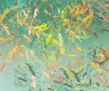 Soyut arka plan sanatı. 2D çizim. Etkileyici yağlı boya resim. Tuvalde fırça darbeleri. Modern sanat. Çok renkli arkaplan. Çağdaş sanat. İfade. Sanatsal dijital palet.