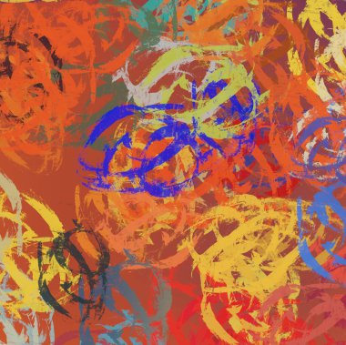 Soyut arka plan sanatı. 2D çizim. Etkileyici yağlı boya resim. Tuvalde fırça darbeleri. Modern sanat. Çok renkli arkaplan. Çağdaş sanat. İfade. Sanatsal dijital palet.