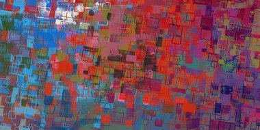 Soyut arka plan sanatı. 2D çizim. Etkileyici yağlı boya resim. Tuvalde fırça darbeleri. Modern sanat. Çok renkli arkaplan. Çağdaş sanat. İfade. Sanatsal dijital palet.