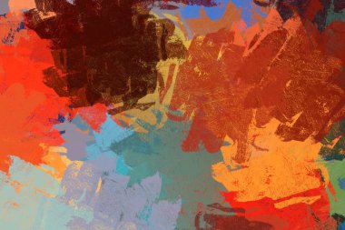 Soyut arka plan sanatı. 2D çizim. Etkileyici yağlı boya resim. Tuvalde fırça darbeleri. Modern sanat. Çok renkli arkaplan. Çağdaş sanat. İfade. Sanatsal dijital palet.