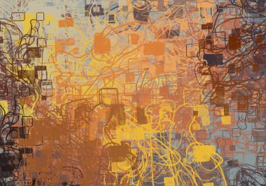 Soyut arka plan sanatı. 2D çizim. Etkileyici yağlı boya resim. Tuvalde fırça darbeleri. Modern sanat. Çok renkli arkaplan. Çağdaş sanat. İfade. Sanatsal dijital palet.