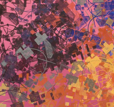 Soyut arka plan sanatı. 2D çizim. Etkileyici yağlı boya resim. Tuvalde fırça darbeleri. Modern sanat. Çok renkli arkaplan. Çağdaş sanat. İfade. Sanatsal dijital palet.