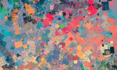 Soyut arka plan sanatı. 2D çizim. Etkileyici yağlı boya resim. Tuvalde fırça darbeleri. Modern sanat. Çok renkli arkaplan. Çağdaş sanat. İfade. Sanatsal dijital palet.