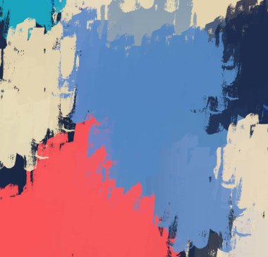 Soyut arka plan sanatı. 2D çizim. Etkileyici yağlı boya resim. Tuvalde fırça darbeleri. Modern sanat. Çok renkli arkaplan. Çağdaş sanat. İfade. Sanatsal dijital palet.