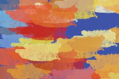 Soyut arka plan sanatı. 2D çizim. Etkileyici yağlı boya resim. Tuvalde fırça darbeleri. Modern sanat. Çok renkli arkaplan. Çağdaş sanat. İfade. Sanatsal dijital palet.