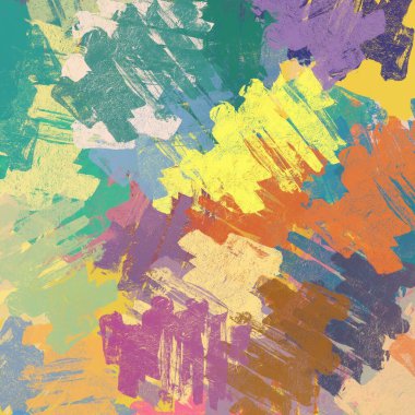 Soyut arka plan sanatı. 2D çizim. Etkileyici yağlı boya resim. Tuvalde fırça darbeleri. Modern sanat. Çok renkli arkaplan. Çağdaş sanat. İfade. Sanatsal dijital palet.