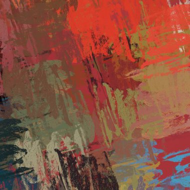 Soyut arka plan sanatı. 2D çizim. Etkileyici yağlı boya resim. Tuvalde fırça darbeleri. Modern sanat. Çok renkli arkaplan. Çağdaş sanat. İfade. Sanatsal dijital palet.