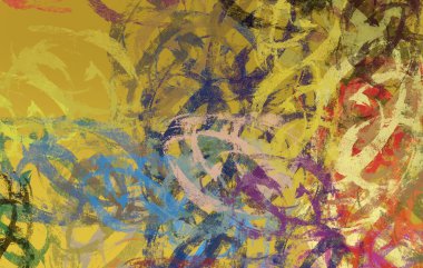 Soyut arka plan sanatı. 2D çizim. Etkileyici yağlı boya resim. Tuvalde fırça darbeleri. Modern sanat. Çok renkli arkaplan. Çağdaş sanat. İfade. Sanatsal dijital palet.