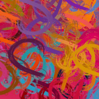 Soyut arka plan sanatı. 2D çizim. Etkileyici yağlı boya resim. Tuvalde fırça darbeleri. Modern sanat. Çok renkli arkaplan. Çağdaş sanat. İfade. Sanatsal dijital palet.