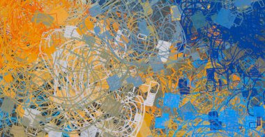 Soyut arka plan sanatı. 2D çizim. Etkileyici yağlı boya resim. Tuvalde fırça darbeleri. Modern sanat. Çok renkli arkaplan. Çağdaş sanat. İfade. Sanatsal dijital palet.