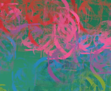 Soyut arka plan sanatı. 2D çizim. Etkileyici yağlı boya resim. Tuvalde fırça darbeleri. Modern sanat. Çok renkli arkaplan. Çağdaş sanat. İfade. Sanatsal dijital palet.