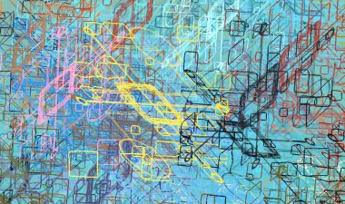 Soyut arka plan sanatı. 2D çizim. Etkileyici yağlı boya resim. Tuvalde fırça darbeleri. Modern sanat. Çok renkli arkaplan. Çağdaş sanat. İfade. Sanatsal dijital palet.