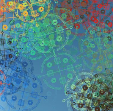 Soyut arka plan sanatı. 2D çizim. Etkileyici yağlı boya resim. Tuvalde fırça darbeleri. Modern sanat. Çok renkli arkaplan. Çağdaş sanat. İfade. Sanatsal dijital palet.