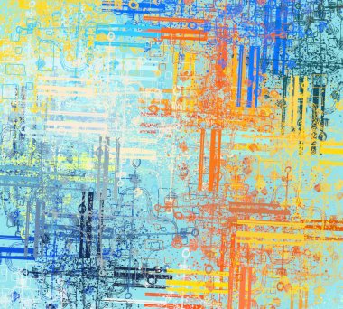 Soyut arka plan sanatı. 2D çizim. Etkileyici yağlı boya resim. Tuvalde fırça darbeleri. Modern sanat. Çok renkli arkaplan. Çağdaş sanat. İfade. Sanatsal dijital palet.