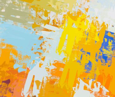 Soyut arka plan sanatı. 2D çizim. Etkileyici yağlı boya resim. Tuvalde fırça darbeleri. Modern sanat. Çok renkli arkaplan. Çağdaş sanat. İfade. Sanatsal dijital palet.