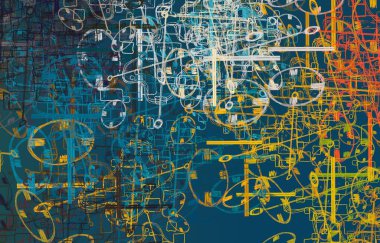 Soyut arka plan sanatı. 2D çizim. Etkileyici yağlı boya resim. Tuvalde fırça darbeleri. Modern sanat. Çok renkli arkaplan. Çağdaş sanat. İfade. Sanatsal dijital palet.