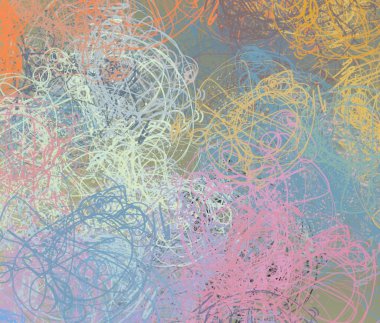 Soyut arka plan sanatı. 2D çizim. Etkileyici yağlı boya resim. Tuvalde fırça darbeleri. Modern sanat. Çok renkli arkaplan. Çağdaş sanat. İfade. Sanatsal dijital palet.