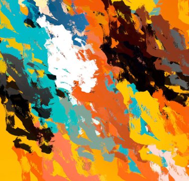 Soyut arka plan sanatı. 2D çizim. Etkileyici yağlı boya resim. Tuvalde fırça darbeleri. Modern sanat. Çok renkli arkaplan. Çağdaş sanat. İfade. Sanatsal dijital palet.