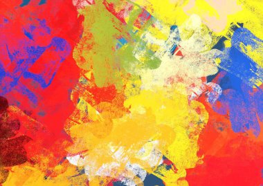 Soyut arka plan sanatı. 2D çizim. Etkileyici yağlı boya resim. Tuvalde fırça darbeleri. Modern sanat. Çok renkli arkaplan. Çağdaş sanat. İfade. Sanatsal dijital palet.