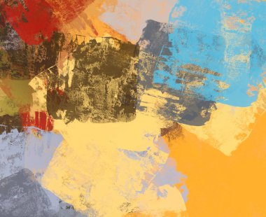 Soyut arka plan sanatı. 2D çizim. Etkileyici yağlı boya resim. Tuvalde fırça darbeleri. Modern sanat. Çok renkli arkaplan. Çağdaş sanat. İfade. Sanatsal dijital palet.