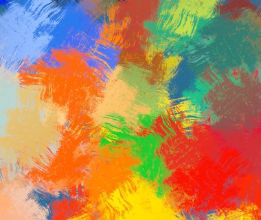 Soyut arka plan sanatı. 2D çizim. Etkileyici yağlı boya resim. Tuvalde fırça darbeleri. Modern sanat. Çok renkli arkaplan. Çağdaş sanat. İfade. Sanatsal dijital palet.