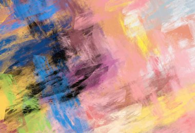 Soyut arka plan sanatı. 2D çizim. Etkileyici yağlı boya resim. Tuvalde fırça darbeleri. Modern sanat. Çok renkli arkaplan. Çağdaş sanat. İfade. Sanatsal dijital palet.