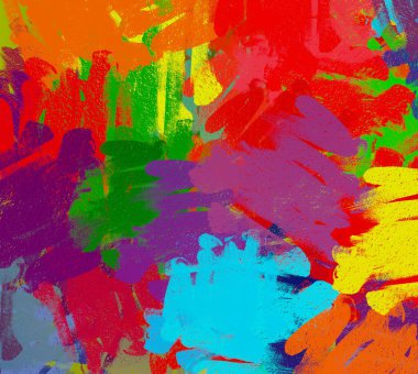 Soyut arka plan sanatı. 2D çizim. Etkileyici yağlı boya resim. Tuvalde fırça darbeleri. Modern sanat. Çok renkli arkaplan. Çağdaş sanat. İfade. Sanatsal dijital palet.