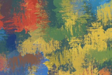 Soyut arka plan sanatı. 2D çizim. Etkileyici yağlı boya resim. Tuvalde fırça darbeleri. Modern sanat. Çok renkli arkaplan. Çağdaş sanat. İfade. Sanatsal dijital palet.