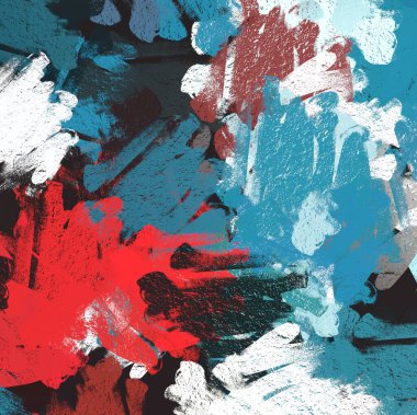 Soyut arka plan sanatı. 2D çizim. Etkileyici yağlı boya resim. Tuvalde fırça darbeleri. Modern sanat. Çok renkli arkaplan. Çağdaş sanat. İfade. Sanatsal dijital palet.