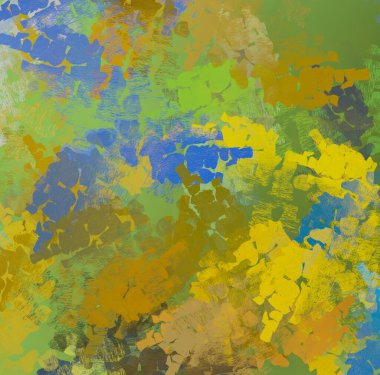 Soyut arka plan sanatı. 2D çizim. Etkileyici yağlı boya resim. Tuvalde fırça darbeleri. Modern sanat. Çok renkli arkaplan. Çağdaş sanat. İfade. Sanatsal dijital palet.