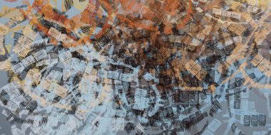 Soyut arka plan sanatı. 2D çizim. Etkileyici yağlı boya resim. Tuvalde fırça darbeleri. Modern sanat. Çok renkli arkaplan. Çağdaş sanat. İfade. Sanatsal dijital palet.