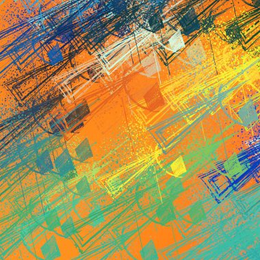 Soyut arka plan sanatı. 2D çizim. Etkileyici yağlı boya resim. Tuvalde fırça darbeleri. Modern sanat. Çok renkli arkaplan. Çağdaş sanat. İfade. Sanatsal dijital palet.