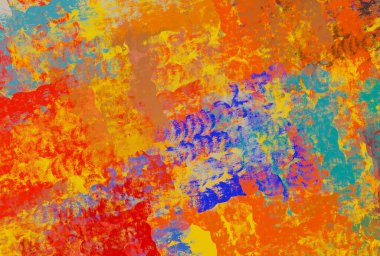 Soyut arka plan sanatı. 2D çizim. Etkileyici yağlı boya resim. Tuvalde fırça darbeleri. Modern sanat. Çok renkli arkaplan. Çağdaş sanat. İfade. Sanatsal dijital palet.