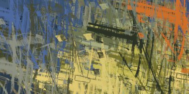 Soyut arka plan sanatı. 2D çizim. Etkileyici yağlı boya resim. Tuvalde fırça darbeleri. Modern sanat. Çok renkli arkaplan. Çağdaş sanat. İfade. Sanatsal dijital palet.