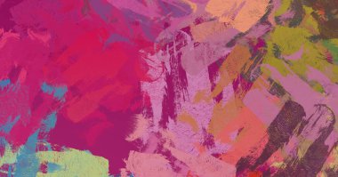 Soyut arka plan sanatı. 2D çizim. Etkileyici yağlı boya resim. Tuvalde fırça darbeleri. Modern sanat. Çok renkli arkaplan. Çağdaş sanat. İfade. Sanatsal dijital palet.