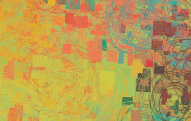 Soyut arka plan sanatı. 2D çizim. Etkileyici yağlı boya resim. Tuvalde fırça darbeleri. Modern sanat. Çok renkli arkaplan. Çağdaş sanat. İfade. Sanatsal dijital palet.