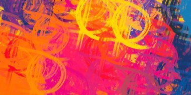 Soyut arka plan sanatı. 2D çizim. Etkileyici yağlı boya resim. Tuvalde fırça darbeleri. Modern sanat. Çok renkli arkaplan. Çağdaş sanat. İfade. Sanatsal dijital palet.