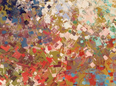 Soyut arka plan sanatı. 2D çizim. Etkileyici yağlı boya resim. Tuvalde fırça darbeleri. Modern sanat. Çok renkli arkaplan. Çağdaş sanat. İfade. Sanatsal dijital palet.