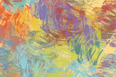 Soyut arka plan sanatı. 2D çizim. Etkileyici yağlı boya resim. Tuvalde fırça darbeleri. Modern sanat. Çok renkli arkaplan. Çağdaş sanat. İfade. Sanatsal dijital palet.