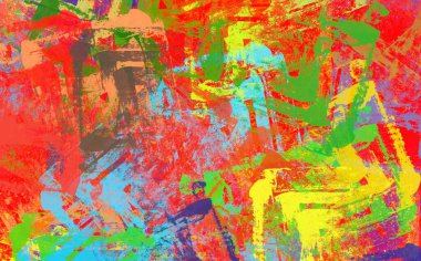 Soyut arka plan sanatı. 2D çizim. Etkileyici yağlı boya resim. Tuvalde fırça darbeleri. Modern sanat. Çok renkli arkaplan. Çağdaş sanat. İfade. Sanatsal dijital palet.