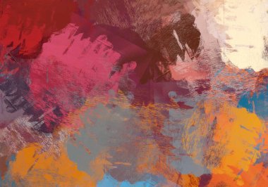 Soyut arka plan sanatı. 2D çizim. Etkileyici yağlı boya resim. Tuvalde fırça darbeleri. Modern sanat. Çok renkli arkaplan. Çağdaş sanat. İfade. Sanatsal dijital palet.