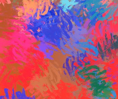 Soyut arka plan sanatı. 2D çizim. Etkileyici yağlı boya resim. Tuvalde fırça darbeleri. Modern sanat. Çok renkli arkaplan. Çağdaş sanat. İfade. Sanatsal dijital palet.