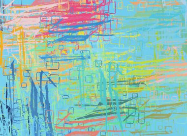 Soyut arka plan sanatı. 2D çizim. Etkileyici yağlı boya resim. Tuvalde fırça darbeleri. Modern sanat. Çok renkli arkaplan. Çağdaş sanat. İfade. Sanatsal dijital palet.