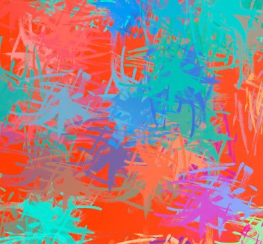 Soyut arka plan sanatı. 2D çizim. Etkileyici yağlı boya resim. Tuvalde fırça darbeleri. Modern sanat. Çok renkli arkaplan. Çağdaş sanat. İfade. Sanatsal dijital palet.