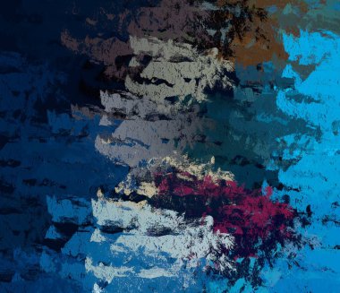 Soyut arka plan sanatı. 2D çizim. Etkileyici yağlı boya resim. Tuvalde fırça darbeleri. Modern sanat. Çok renkli arkaplan. Çağdaş sanat. İfade. Sanatsal dijital palet.